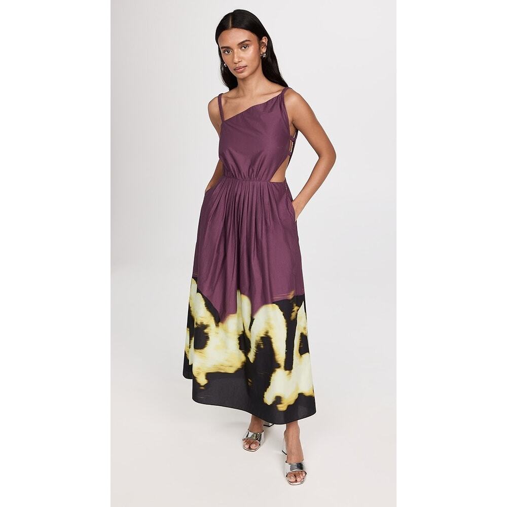 Jonathan Simkhai Plum and Yellow Floral-Print Midi Dress
